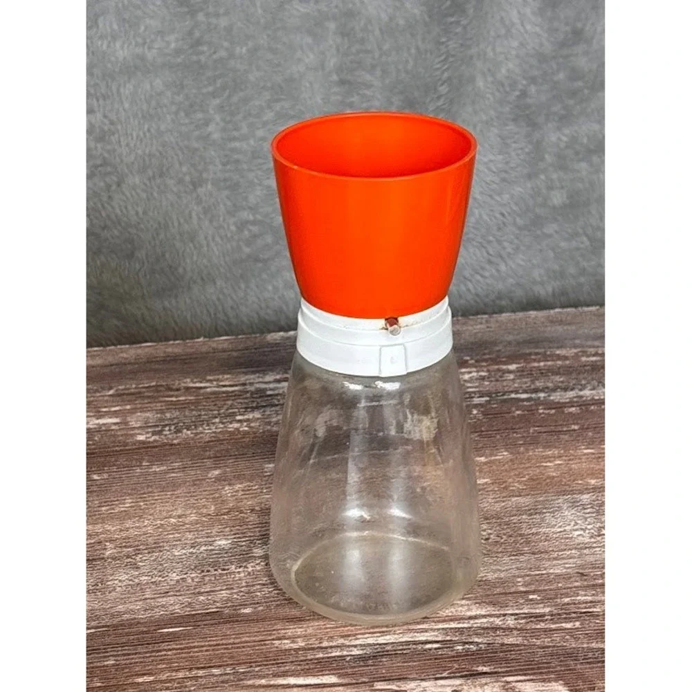 Vintage‎ Federal Housewares Glass Jar Nut Grinder Chopper Orange Top